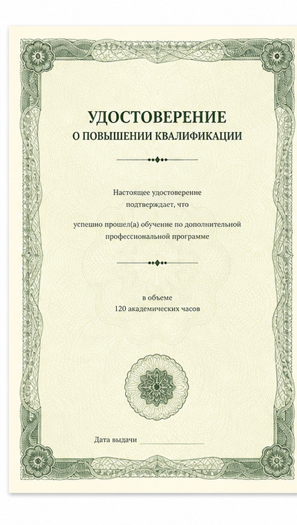 Удостоверение о повышении квалификации
